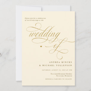 Elegant Cream and Gold Calligraphy Wedding Invitation