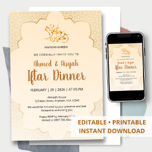Elegant Cream and Gold Islamic Iftar Invitation