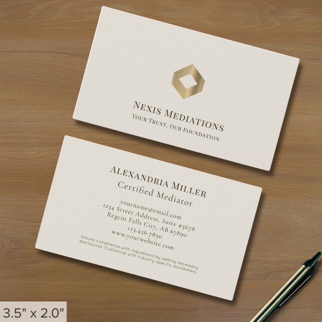Elegant Cream and Gold Mediation Services Business Card (Creator Uploaded)