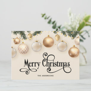 Elegant Cream and Gold Merry Christmas  Holiday Card
