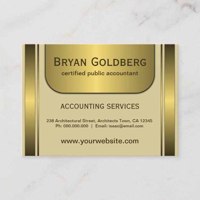 Elegant Cream and Gold Plate Large CPA Accountant Business Card (Front)