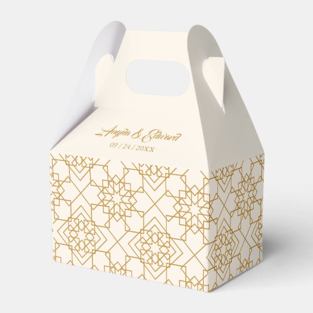 Elegant Cream And Gold Wedding Favour Box (Front Side)