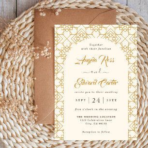 Elegant Cream And Gold Wedding Invitation