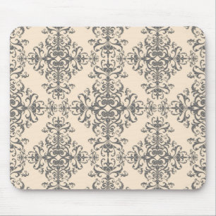 Elegant Cream and Grey Damask Style Pattern Mouse Pad