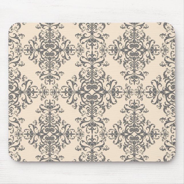 Elegant Cream and Grey Damask Style Pattern Mouse Pad (Front)