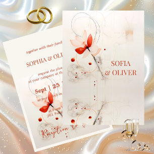 Elegant Cream and Red Poppies Wedding Invitation