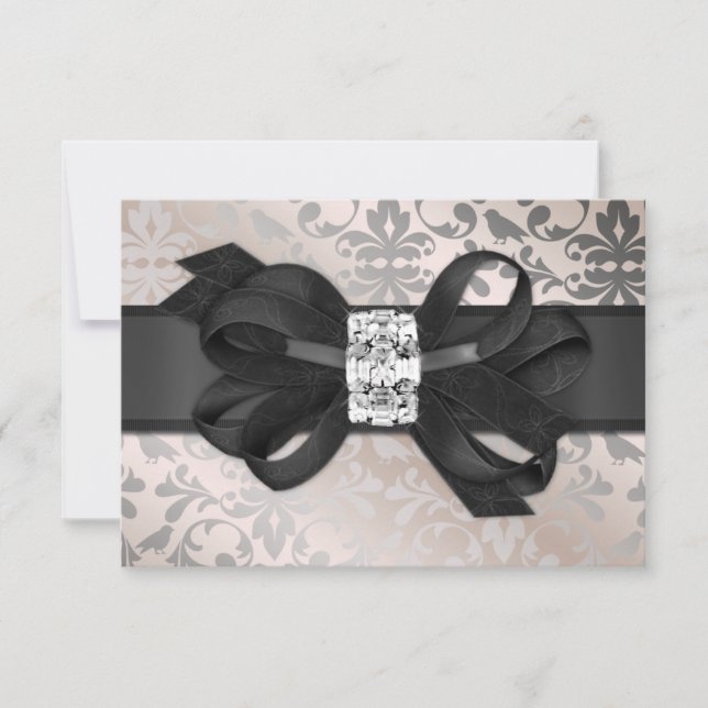 Elegant Cream and Silver RSVP with Bow Card (Front)
