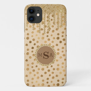 Elegant Cream Animal Print Monogram Bling Jewels iPhone 11 Case