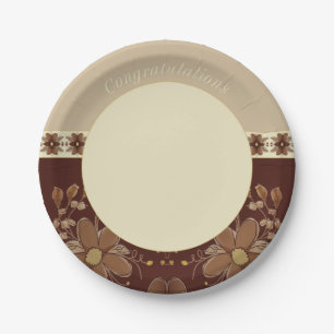 Elegant Cream Beige And Brown Paper Plate
