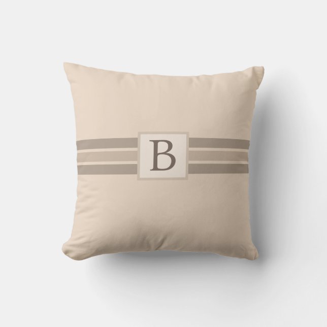 Elegant Cream Beige Striped Banner Add Initial Cushion (Front)
