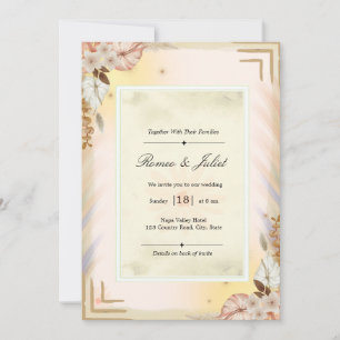 Elegant Cream Beige Tropical Boho Floral Wedding I Invitation
