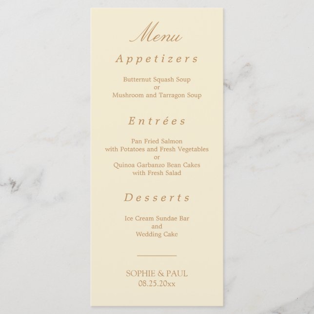 Elegant Cream Beige Wedding Menu (Front)