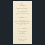 Elegant Cream Beige Wedding Menu<br><div class="desc">Elegant Cream Beige Wedding Menu, please personalise as required using the online Personalisation template before ordering. Once you have entered your wording onto the Personalisation template, should you find that you need to adjust the positioning of the text then please use the "Customise further" option to "Edit using the Design...</div>