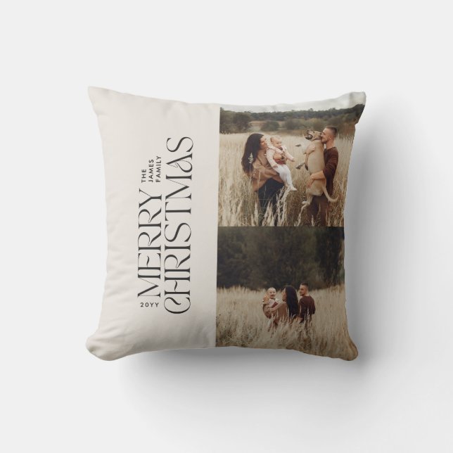 Elegant cream black foliage modern minimal photo cushion (Front)