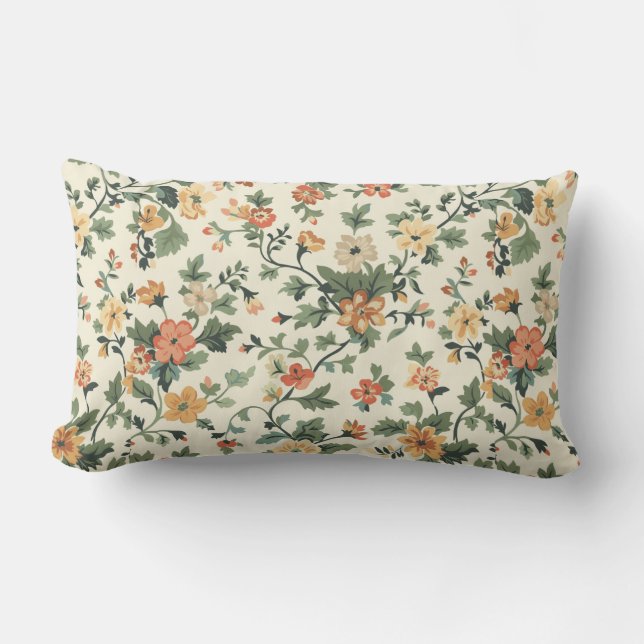 Elegant Cream Blossoms Lumbar Cushion (Front)