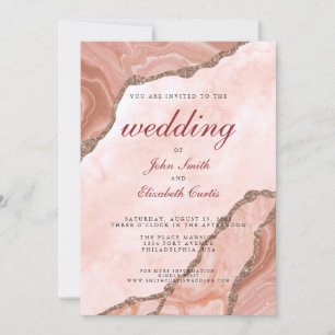 Elegant Cream Blush Agate Soft Pink Gold Wedding Invitation
