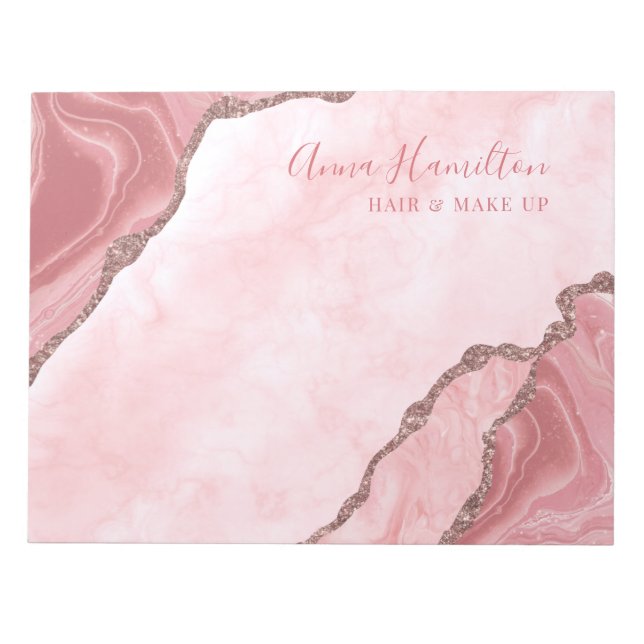Elegant Cream Blush Pink Agate Geode Business Notepad (Front)