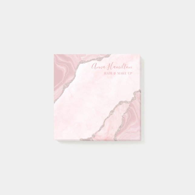 Elegant Cream Blush Pink Agate Geode Business Post-it Notes (Front)
