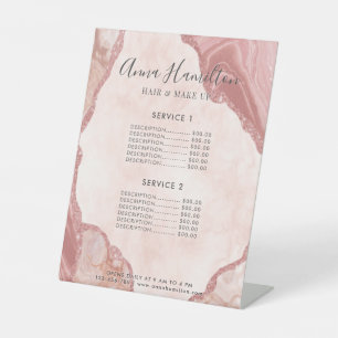 Elegant Cream Blush Pink Agate Geode Sparkly Pedes Pedestal Sign
