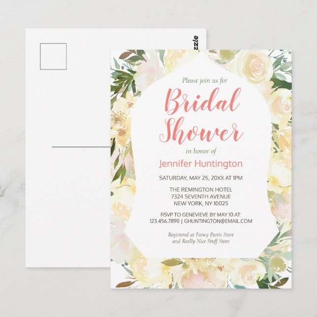 Elegant Cream Blush Pink Boho Bridal Shower  Postcard (Front/Back)