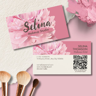 Elegant Cream Blush Pink Floral Makeup Studio Business Card