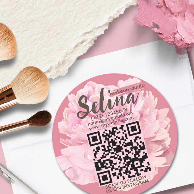 Elegant Cream Blush Pink Floral  Makeup Studio  Classic Round Sticker (Creator Uploaded)