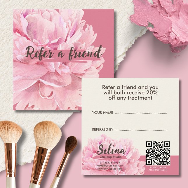 Elegant Cream Blush Pink Floral Makeup Studio  Referral Card (Creator Uploaded)