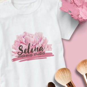 Elegant Cream Blush Pink Floral  Makeup Studio  T-Shirt