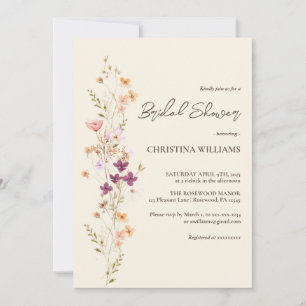 Elegant Cream Boho Wildflowers Bridal Shower Invitation
