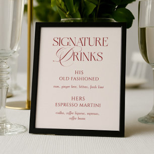 Elegant Cream & Burgundy Wedding Signature Drinks Poster