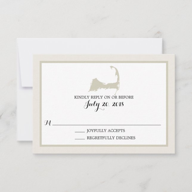 Elegant Cream Cape Cod Map Wedding RSVP (Front)