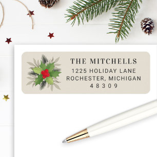 Elegant Cream Christmas Greenery Return Address Label