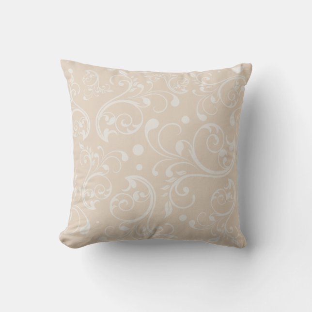 Elegant cream damask swirl pattern chic neutral cushion (Front)