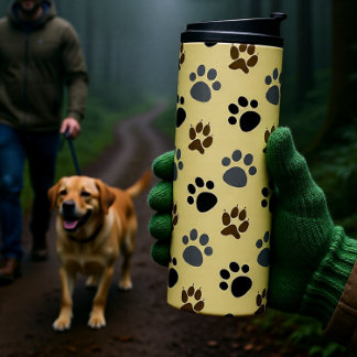 Elegant Cream Dog Paw Print Thermal Tumbler