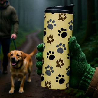 Elegant Cream Dog Paw Print Thermal Tumbler