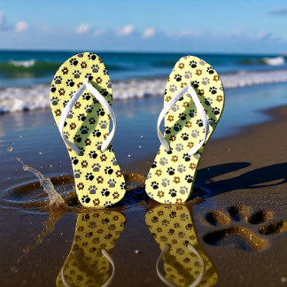 Elegant Cream Dog Paw Print Thongs