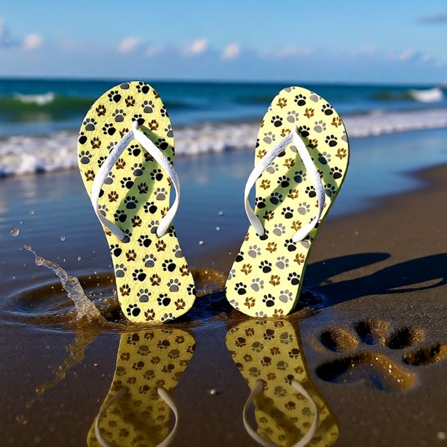 Elegant Cream Dog Paw Print Thongs (Elegant Cream Dog Paw Print Flip Flops)