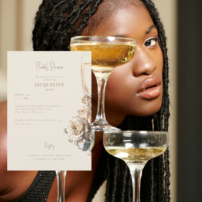 Elegant Cream Dried Roses Champagne Bridal Shower Invitation (Creator Uploaded)