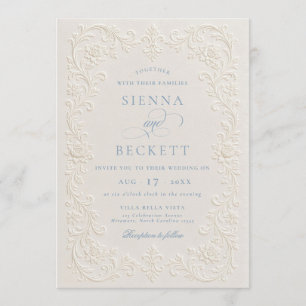 Elegant Cream Embossed Style Floral Ornate Wedding Invitation