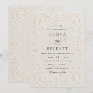Elegant Cream Embossed Style Floral Ornate Wedding Invitation