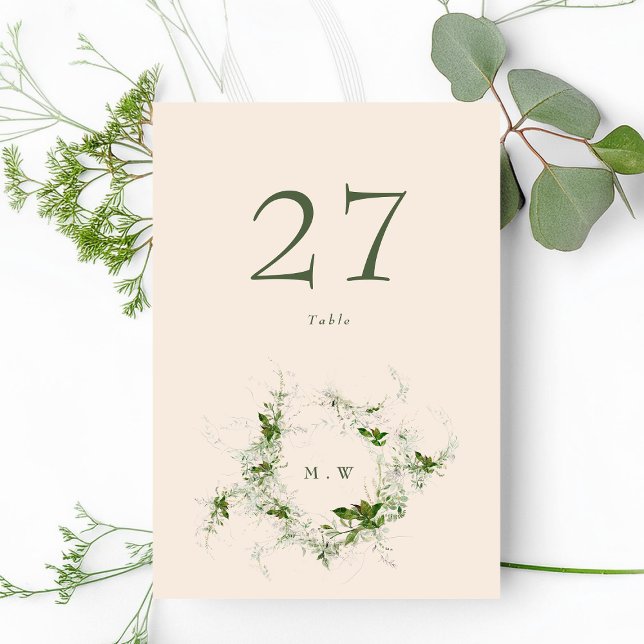 Elegant Cream Eucalyptus Wreath Monogram Wedding Table Number (Creator Uploaded)
