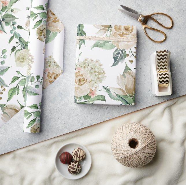 Elegant Cream Floral Botanical Wedding Wrapping Paper (Crafts)