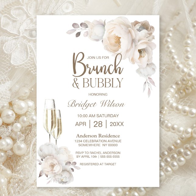 Elegant Cream Floral Brunch and Bubbly Invitation (Creator Uploaded)
