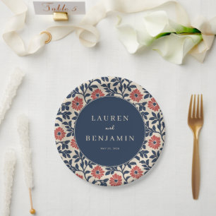 Elegant Cream Floral Wedding Invitation Paper Plate