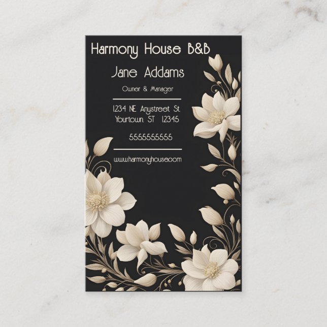 Elegant Cream Floral Wreath B&B Business Card (Front)
