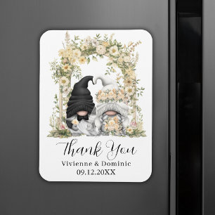 Elegant Cream Flowers Gnome Wedding Thank You Card Magnet