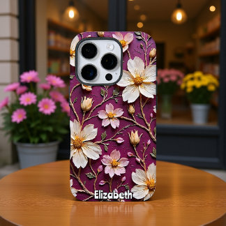 Elegant Cream Flowers on Textured Purple iPhone 16 Pro Case