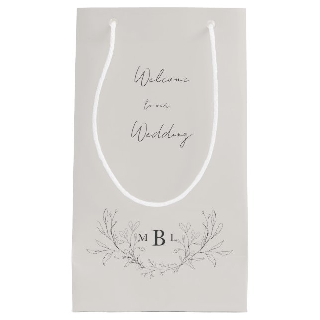 Elegant Cream Foliage Monogram Wedding Welcome Small Gift Bag (Front)