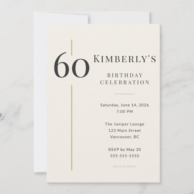 Elegant Cream & Gold 60th Birthday Invitation (Front)