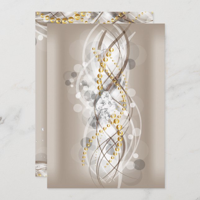 Elegant Cream Gold Diamond Jewel Party Long Invitation (Front/Back)